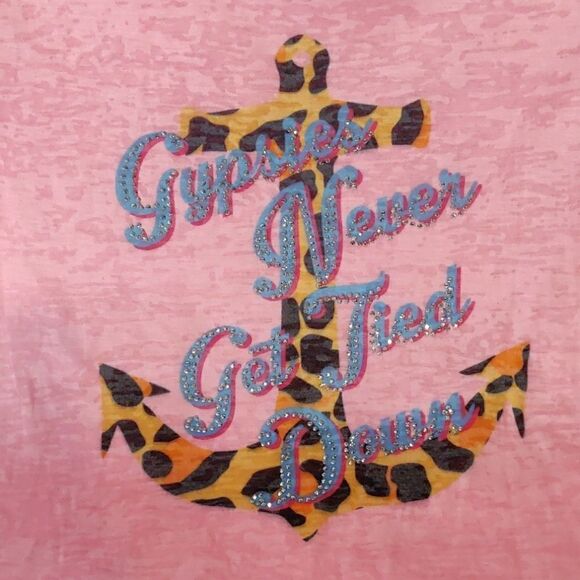 Blessed Pink Burnout Gypsy & Anchor Short Sleeve T-Shirt Size L‎ - Picture 3 of 4